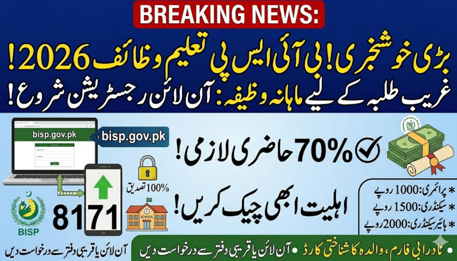 BISP Taleemi Wazaif Online Registration
